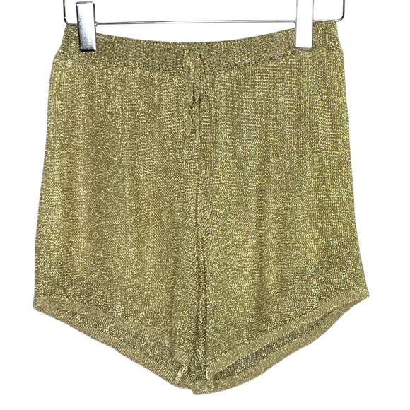 Zara S Womens Gold Metallic Knit Pull On Shorts Glitter Drawstring Party - Picture 1 of 8